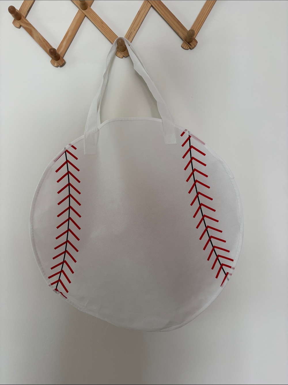 Baseball Tote Bag - White with Red Stitching